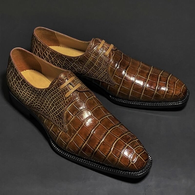 Men's Handmade Alligator Leather Modern Classic Lace-up Dress Derby Shoes