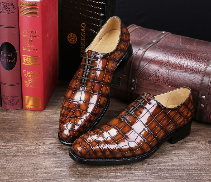Brown Mens Leather Dress Shoes, Premium Crocodile
