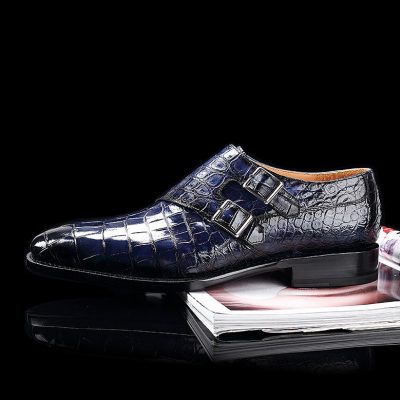 Handcrafted Men’s Double Monk Strap Genuine Alligator Leather Modern ...