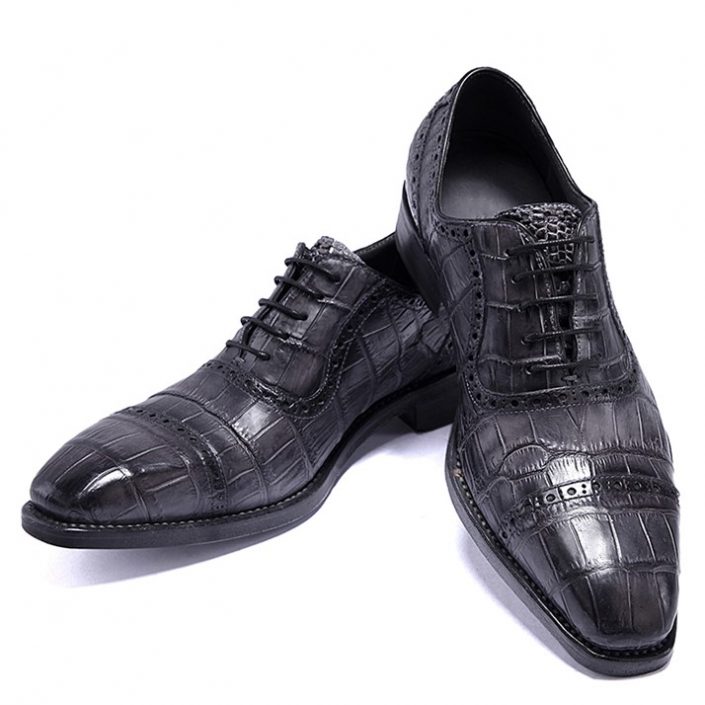 Mens Alligator Leather Cap Toe Lace-up Oxford Classic Modern Business ...