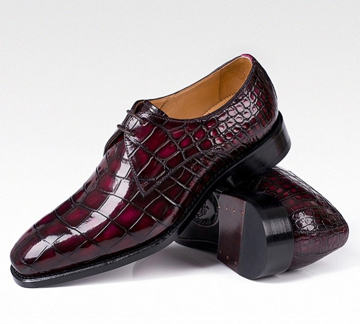 Men's Handmade Alligator Leather Modern Classic Lace-up Dress Derby Shoes