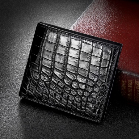 Genuine Crocodile Leather Bifold Wallet for Men-Black