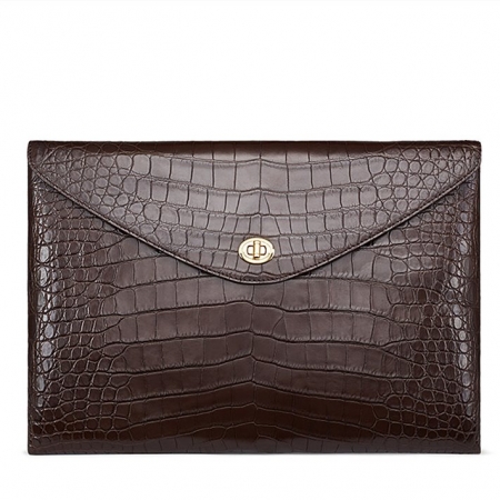 Large Capacity Alligator Leather Business Briefcase Envelope Bag-Brown