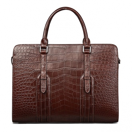 Genuine Alligator Leather Laptop Bag Briefcase Shoulder Bag-Brown
