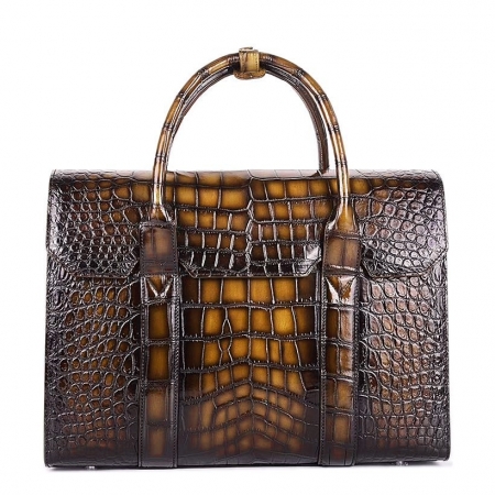 Mens Alligator Leather Briefcase Messenger Bag Business Bag-Brown