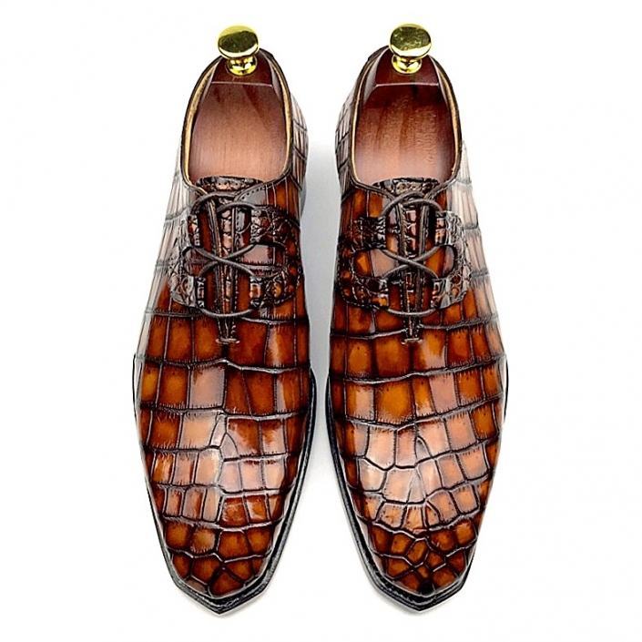 Handmade Alligator Leather Modern Classic Lace up Leather Lined Dress Shoes