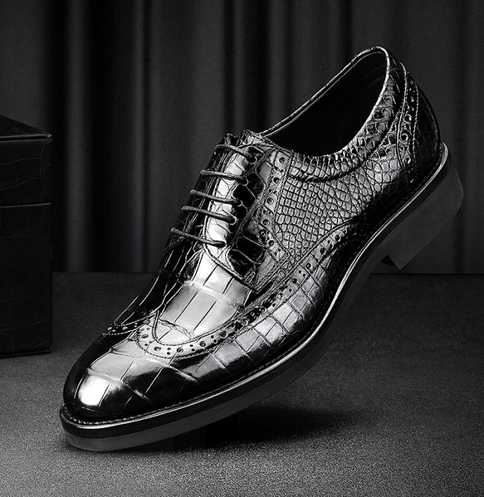 Classic Alligator Leather Dress Shoes Lace up Wingtip Brogue Shoes