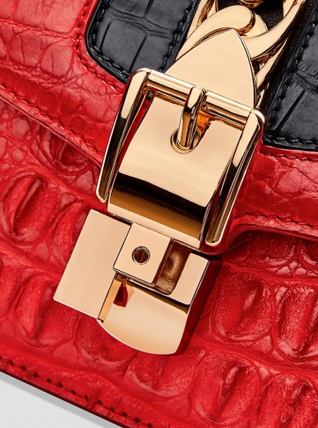 Stylish Crocodile Leather Strap Flap Shoulder Bag Crossbody Bag-Details