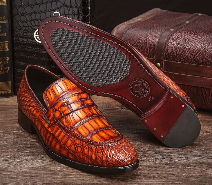 Handcrafted Genuine Alligator Leather Penny Slip-On Leather Lined Loafer