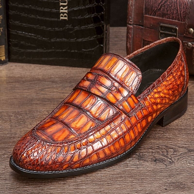 Handcrafted Genuine Alligator Leather Penny Slip-On Leather Lined Loafer