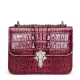Crocodile Leather Strap Flap Purse Shoulder Bag With Chain Strap-Maroon