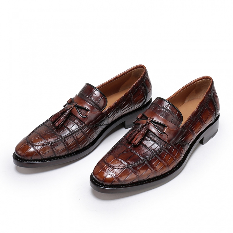 Handcrafted Mens Alligator Tassel Loafer Slip-On Shoes