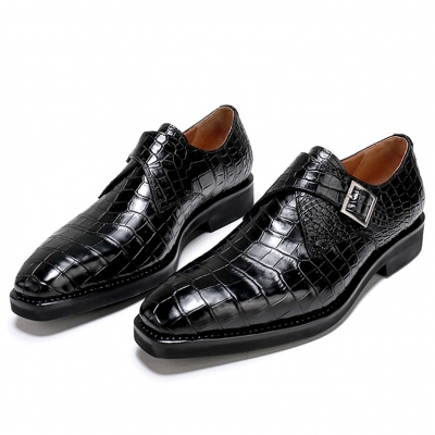 Alligator Monk Strap Slip-On Loafer Formal Business Dress Shoes