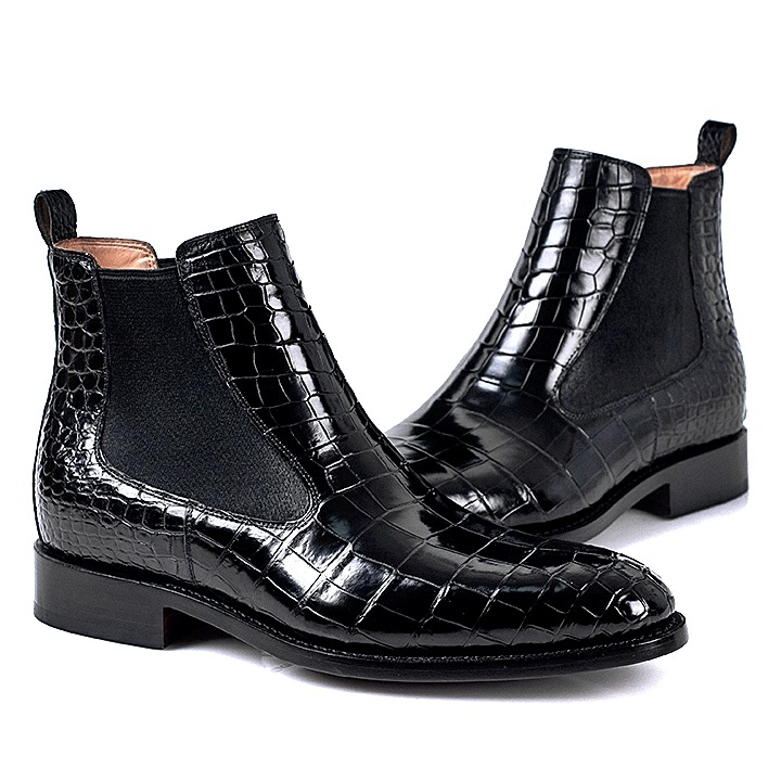 Handmade Leather Boots Black Crocodile 