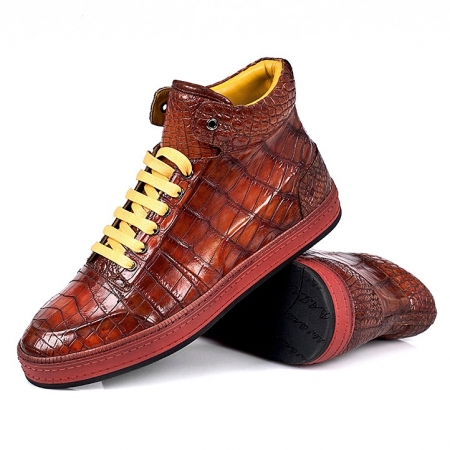 Alligator Leather Chukka Sneaker Boot for Men-Cognac