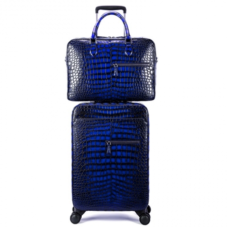Genuine Alligator Leather 2-piece Spinner Luggage Set-Blue
