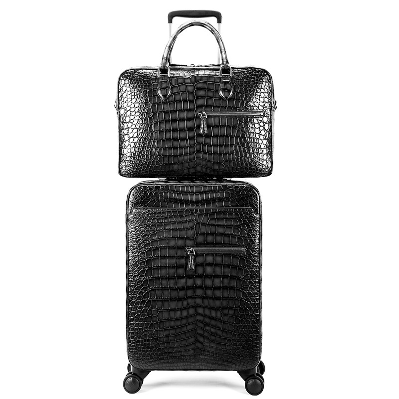 Jinzhuang Real Cowhide Leather Crocodile Pattern Spinner Black Travel  Suitcase - 20'' : : Fashion