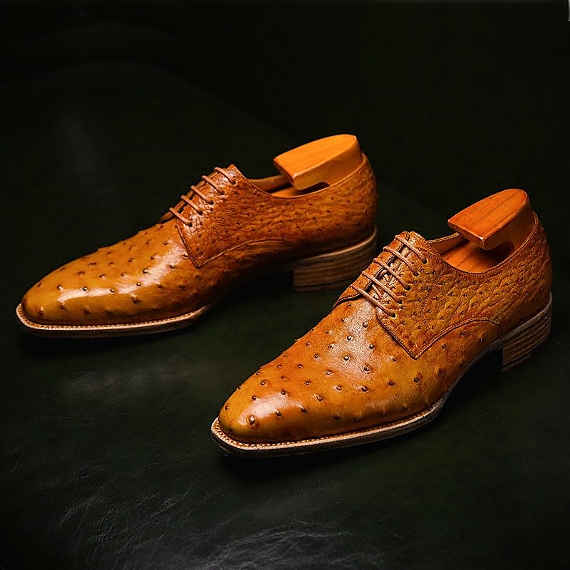 Mens Ostrich Leather Derby Shoes-1