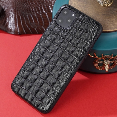 IPhone 12 Mini Black Croc Leather Personalised Phone Case 