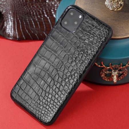 Crocodile iPhone Case with Full Soft TPU Edges-Black- Crocodile Belly Skin