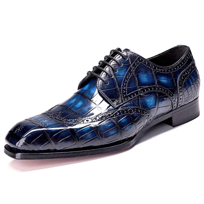 Alligator Hand-Painted Wingtip Derby Shoes Brogue Dress Shoes for Men