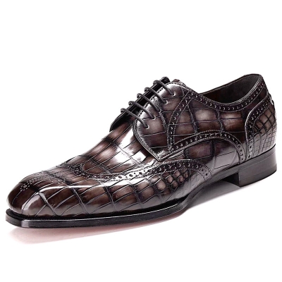 Alligator Hand-Painted Wingtip Derby Shoes Brogue Dress Shoes for Men