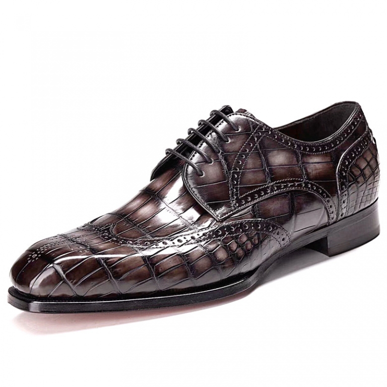 Alligator Hand-Painted Wingtip Derby Shoes Brogue Dress Shoes for Men