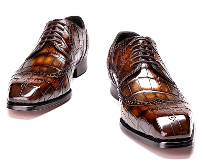 Alligator Hand-Painted Wingtip Derby Shoes Brogue Dress Shoes for Men