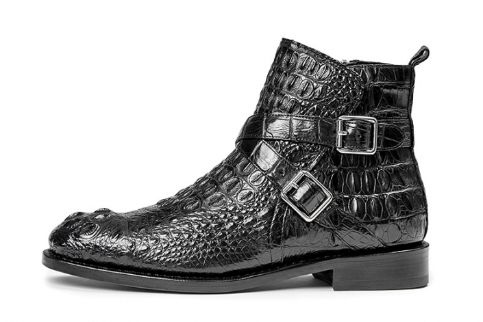 Crocodile Hornback Skin Zipper and Buckle Ankle Boots for Men