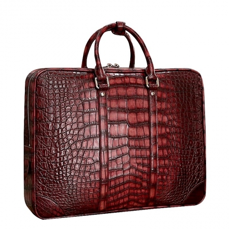 Alligator Leather Briefcase Laptop Bag Shoulder Business Bag for Men-Burgundy
