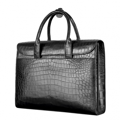 Formal Alligator Leather Flapover Briefcase Laptop Business Bag for Men