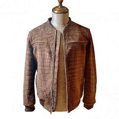 Genuine Crocodile Alligator leather brown jacket for men Slim Fit