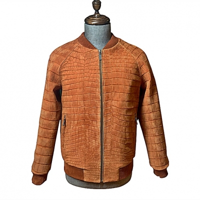 Genuine Alligator Crocodile leather BROWN Jacket Winter Fashion and coat  For Men