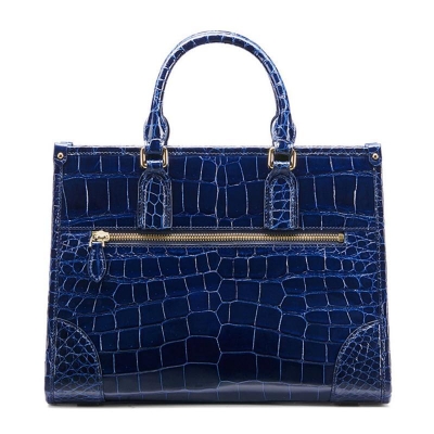 Celia Blue Italian Leather Bag Embossed Crocodile Bag - Ivan Troy