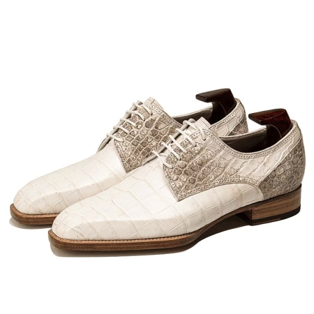 Formal Alligator Shoes Modern Derby Shoes - Himalayan White