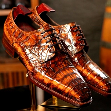 Formal Alligator Shoes Modern Derby Shoes for Men - Brown