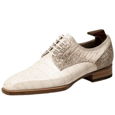 Formal Alligator Shoes Modern Derby Shoes for Men - Himalayan White