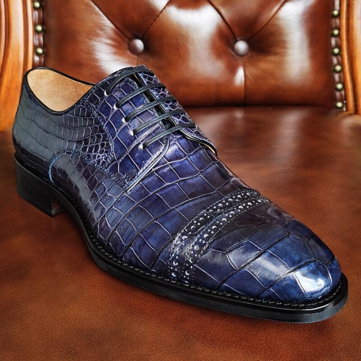 Formal Business Alligator Leather Shoes Modern Cap-toe Derby Shoes for Men