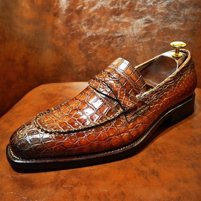 Luxury Alligator Leather Slip-On Penny Loafer Goodyear Welted Shoes