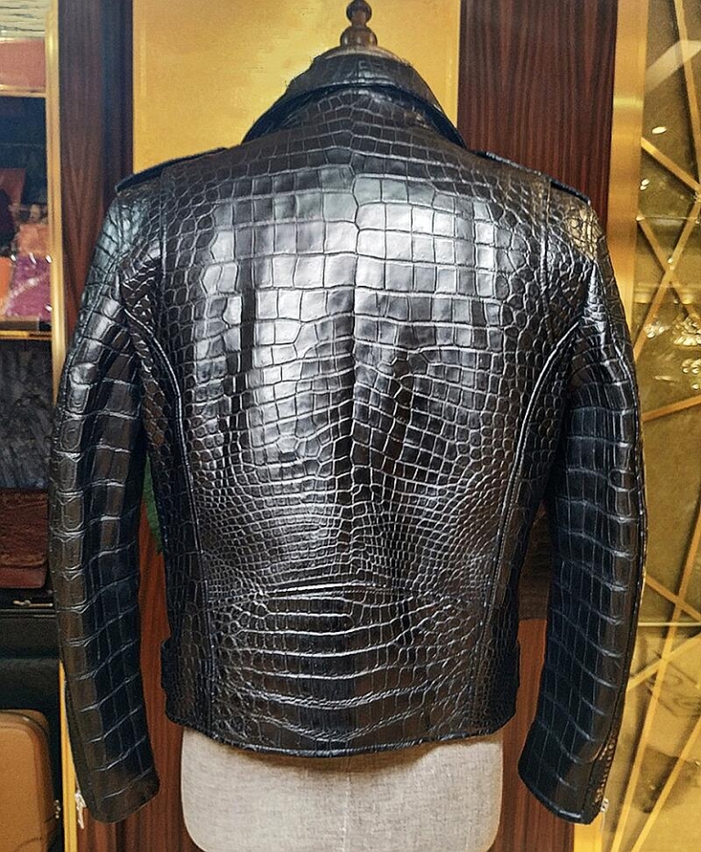 Casual Alligator Leather Motorcycle Biker Jacket For Men 9719