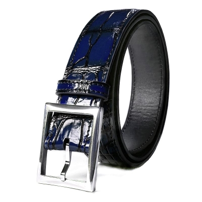 Indigo blue Millenium crocodile belt - Luxury custom-made belts