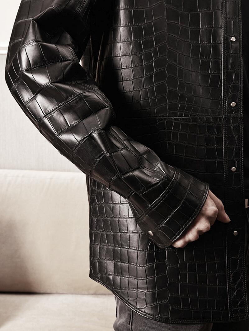Casual Croc-Embossed Men Leather Jacket
