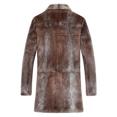 Men’s Mink Coat Winter Long Single Breasted Overcoat-Back