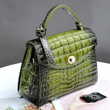 Green Alligator Leather Satchel Bags Top Handle Handbags-Side