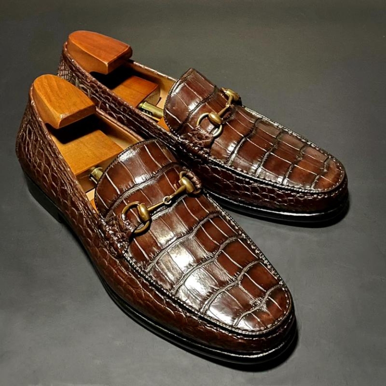 Classic Alligator Leather Moc Toe Bit Slip-On Loafer