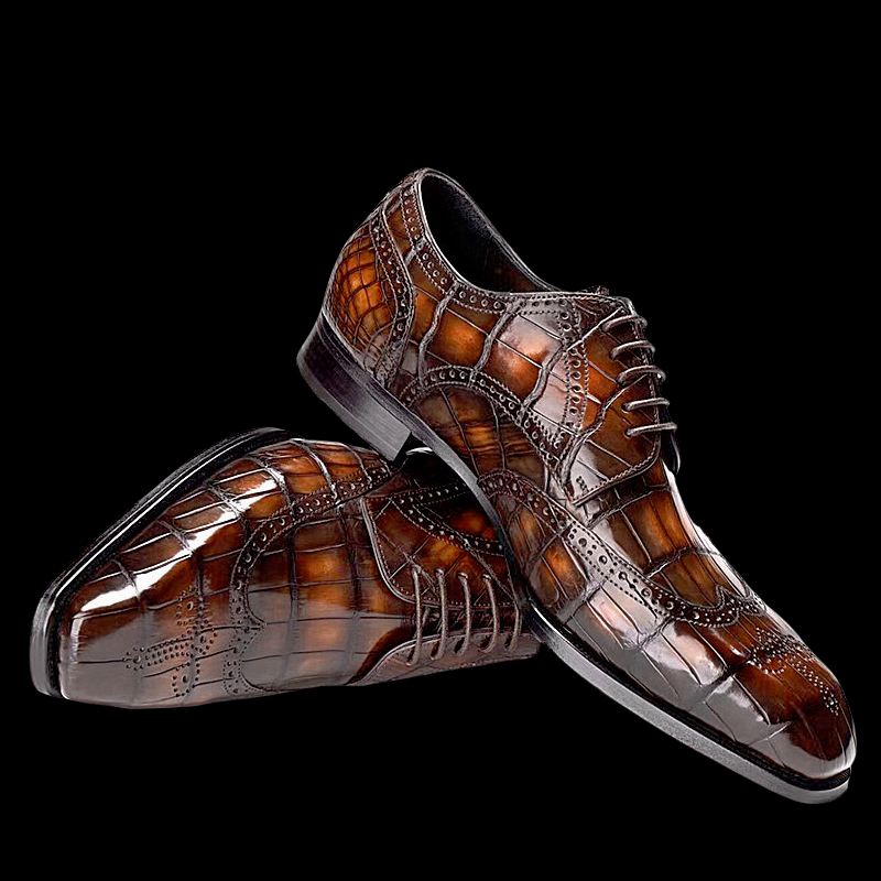 Leather Hand-Painted Wingtip Derby Shoes Brogue Dress Shoes