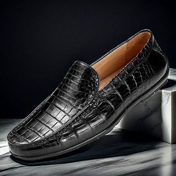Alligator Moc Toe Slip-on Driving Style Loafers