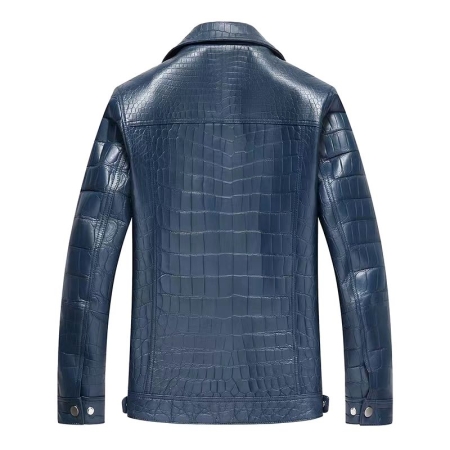 Classic Crocodile Leather Harrington Jackets for Men-Back