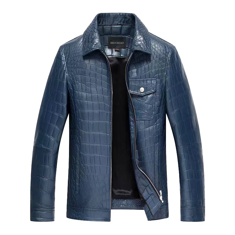 Classic Crocodile Leather Harrington Jackets for Men