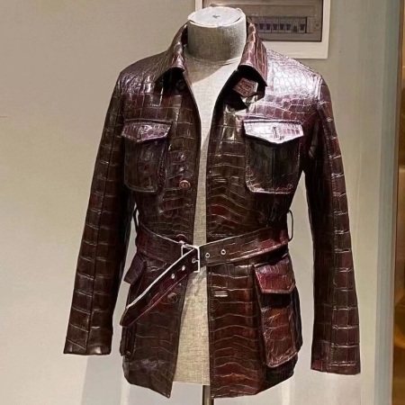 Stylish Motorcycle Crocodile Jacket With Waist Belt